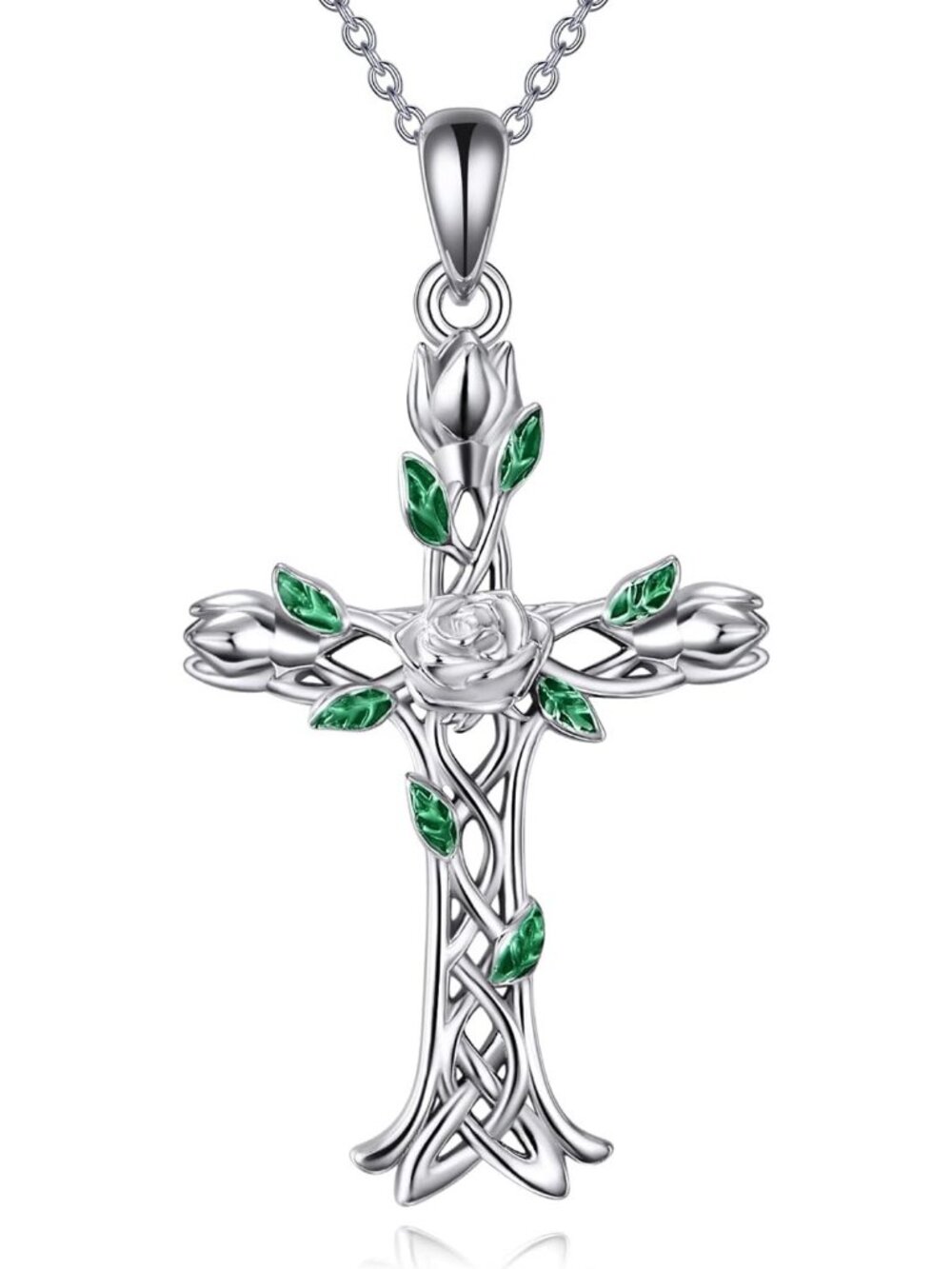 Women's Green Rose Flower Pendant Turquoise Dragonfly Ladybug Cross Necklace